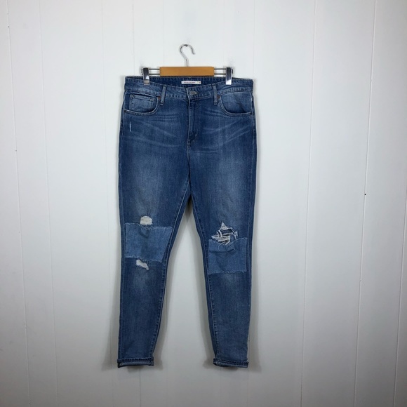Levi's 721 High Rise Skinny Jeans Patch Knees Sz 32 - Picture 4 of 14